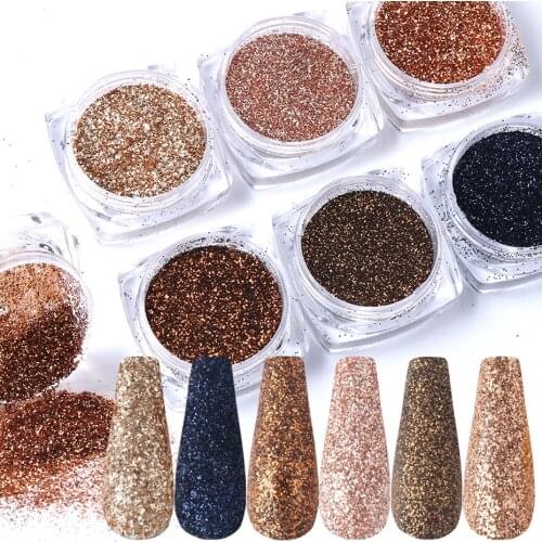 6Boxes Rose Gold Nail Glitter Set Holographic Mirror Hexagon Sequin Flakes for Nails Art Decorations Manicure Dust CH15