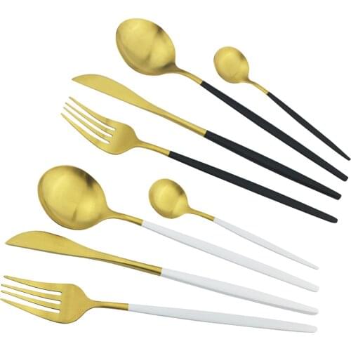 24Pcs Black Gold Cutlery Set Stainless Steel Dinnerware Set Knife Fork Spoon Tableware Set Party Kitchen Flatware Silverware Set