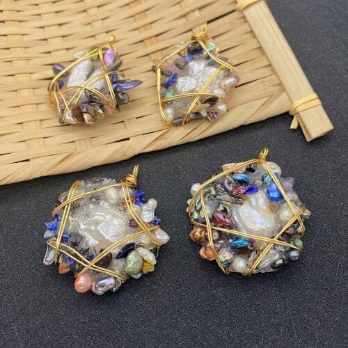 Natural Pearl Irregular Shape Pendant Colorful Pearl Copper Wire Winding DIY Charm Necklace Pendant Jewelry Making Baroque Style