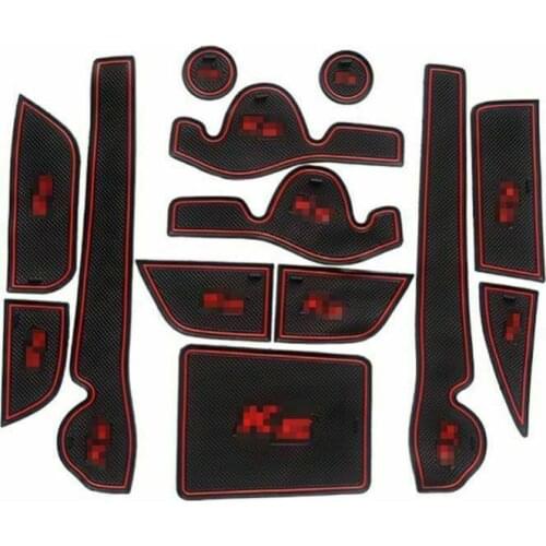 For KIA K5 13pcs Non-slip Interior Door Cup Holder Rubber Mats Red Line