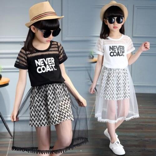 New Children Clothing Sets For Girls T-Shirts & Long Skirts 2Pcs Summer Girls Outfits 4 5 6 8 9 10 12 years old School Suits