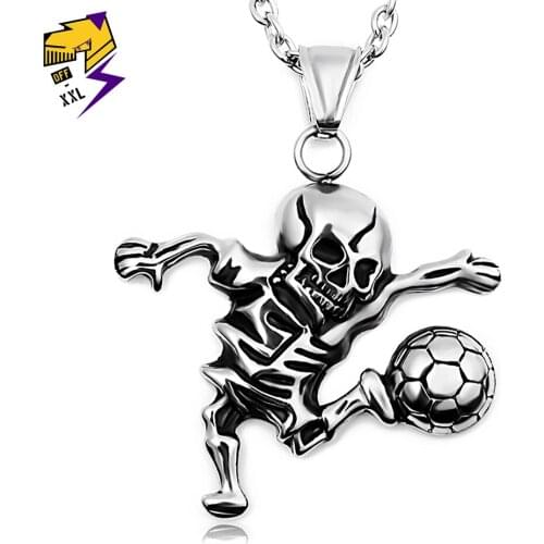 Punk Skeleton Playing Football 316L Stainless Steel Chain Charms Necklaces & Pendants Vintage Jewelry