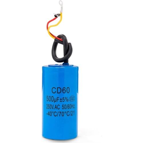 CD60 500uF 250V AC Starting Capacitor For Heavy Duty Electric Motor Air Compressor Red Yellow Two Wires