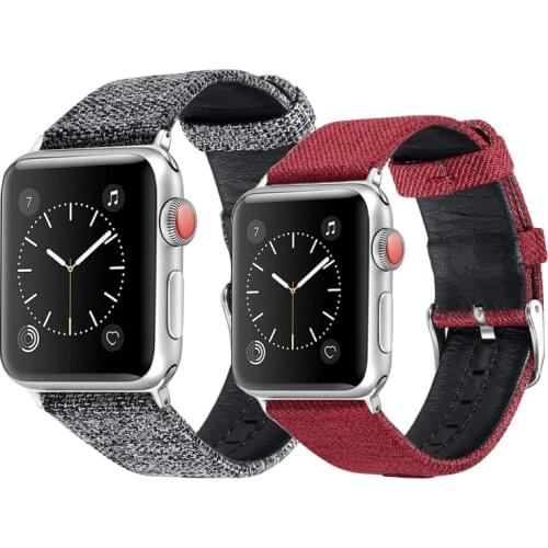 Strap for apple watch band 44mm 40mm 42mm 38mm Canvas Fabric Genuine Leather watchband for iwatch series 5/6/SE/4/3/2/1 bracelet