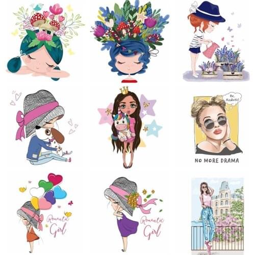 Beauty Princess Girl Thermal Transfer Patches For Clothes DIY Iron On Patches Stripes On Clothes Transfert Thermocollants T-Shir