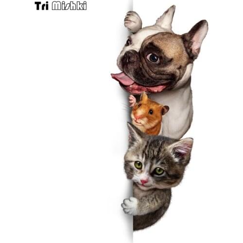 Tri Mishki WCS087 8*20cm dog mouse cat against the wall car sticker funny colorful car stickers auto automobile decals