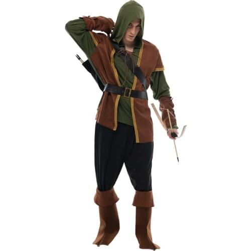 Eraspooky Vintage Forest Hunter Mens Archer Cosplay Halloween Costume For Adult Christmas Party Game Fancy Dress Quiver
