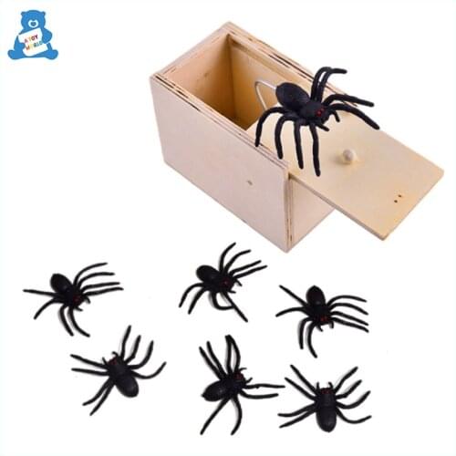 Funny Scare Box Interesting Play Trick Jokes Toys Wooden Spider Prank Box Halloween Shocker Prank Adult Kids Toys Birthday Gifts