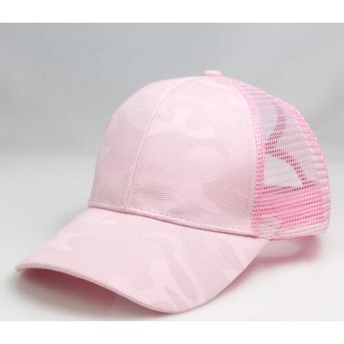 Camo Pattern Womens Pink Baseball Cap Messy High Bun Ponytail Mesh Trucker Hat Adjustable