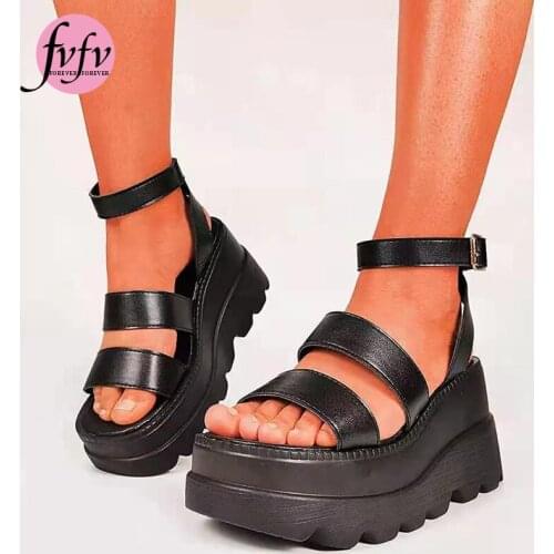[fvfv]Large Size 36-41 Women Shoes 2021Women Solid Platform Buckle Strap Sandals Wedges Punk Gothic Street Casual Summer Sandals