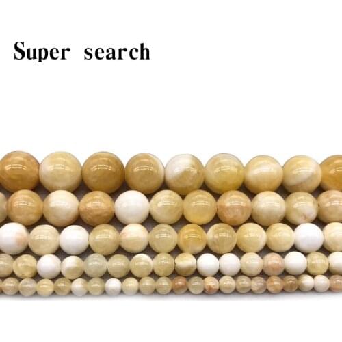 Natural Stone Yellow Jaspers Round Beads Bracelet Necklace Woman15" Strand 4 6 8 10 12MM Pick Size For Jewelry Making