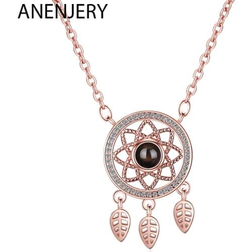 ANENJERY 925 Sterling Silver 2 Colors Dream Catcher Necklaces Projection Love Meaningful Necklaces For Women Gift S-N421