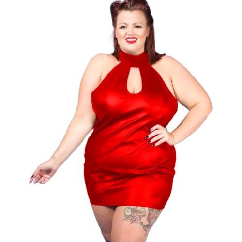 Plus Size Sleeveless Pencil Dress Open Bust Patent Leather Women Dress Fashion Sexy Cosplay Costume cheongsam dress