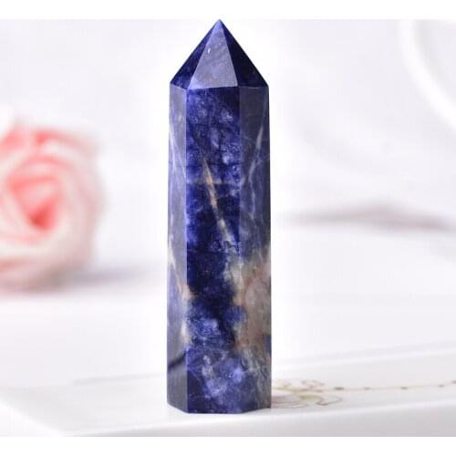 1pc Natural Crystal Point Sodalite Stone Healing Energy Stone for Reiki Obelisk Blue Quartz Wand Crafts Pyramid Home Decor Gift