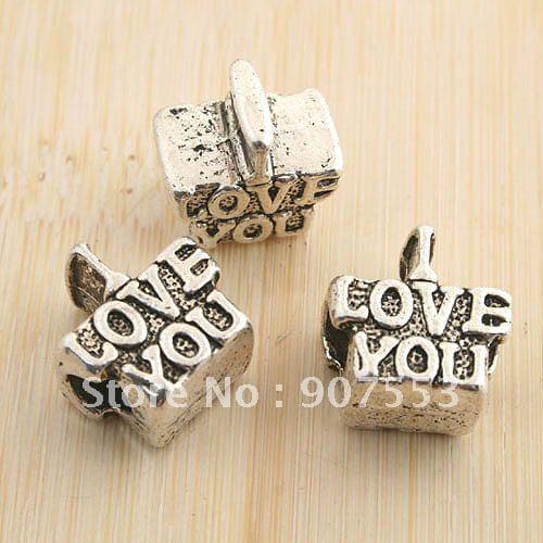 10pcs antiqued silver two sides I LOVE YOU spacer beads G1355