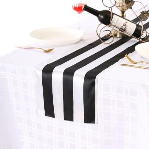 10pcs/lot wholesale 30*275cm satin table runners modern simple black and white striped tablerunner fabric wedding table cloths