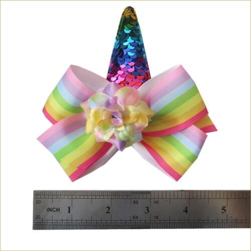 100 BLESSING Girl 4.5" Angel Wing Hair Bow Clip Rainbow Unicorn Pony Hairbow
