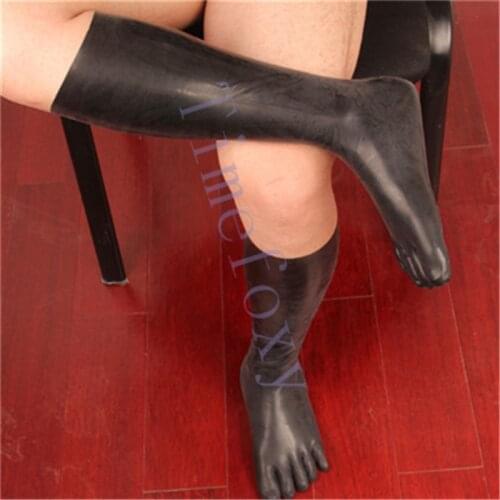 100% latex men stocking black fine toes long sock 35cm