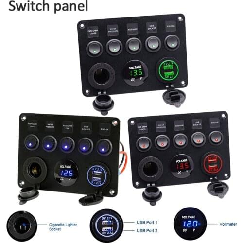 12V Power Outlet ON-OFF Toggle Switch Panel for Car Boat Marine RV Truck Cigarette lighter Dual USB Socket Charger LED Voltmeter