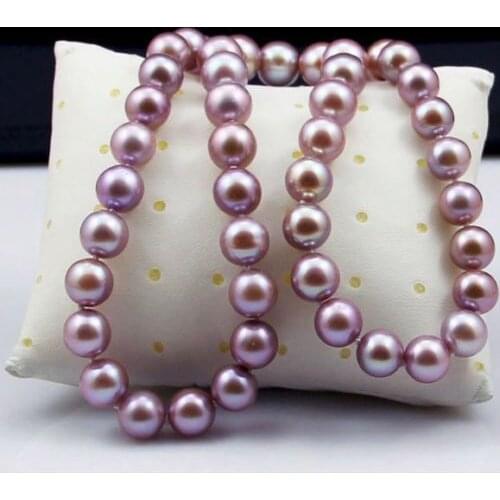 18"10-11mm genuine natural freshwater pink pearl necklace 925silver