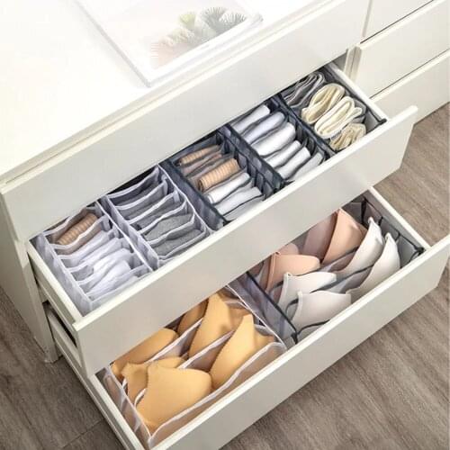 4@# Storage Closet Organizer for Socks Home Separated Underwear Storage Box 7 Grids Bra Organizer Foldable Drawer Organizer