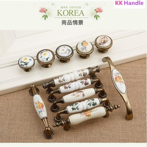 4pcs Vintage Ceramic Door Handles Cabinet Cupboard Wardrobe Drawer Closet Pull Knobs Kitchen handles for jewelry boxes