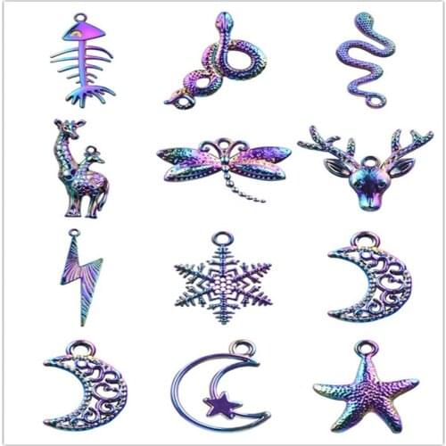 5pcs/lot Rainbow Color Alloy Skeleton Snake Pendant Necklace Halloween Christmas Charms for Womens Jewelry Making