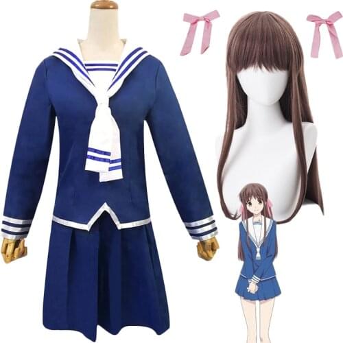 Anime Fruits Basket Honda Tohru Cosplay Costumes Women Tops Dress JK Uniforms Schoolgirl Sailor Suits Tohru Honda Wigs Outfits