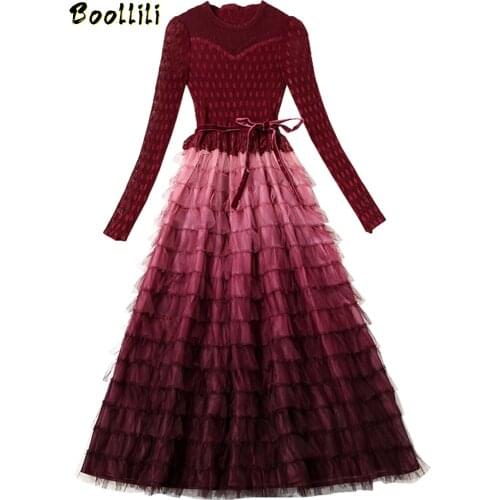 Boollili Dress Women Spring Autumn Dress Clothes 2020 Red Party Dress Vintage Lace Dress Elegant Vestidos Robe Femme