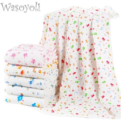 Wasoyoli Baby Swaddles 110*110cm 100% Seersucker Muslin Cotton 6 Layers Newborn Baby Quilt Blankets Soft Bath Hold Wraps