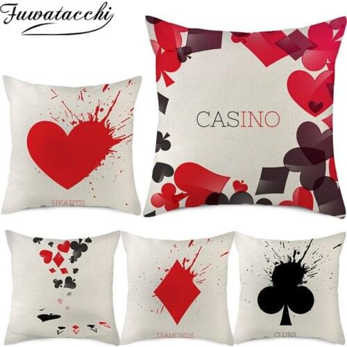 Fuwatacchi Linen Playing Cards Pattern Cushion Cover Poker Suits Plum Blossoms Pillow Cover for Home Sofa Decorative Pillowcases