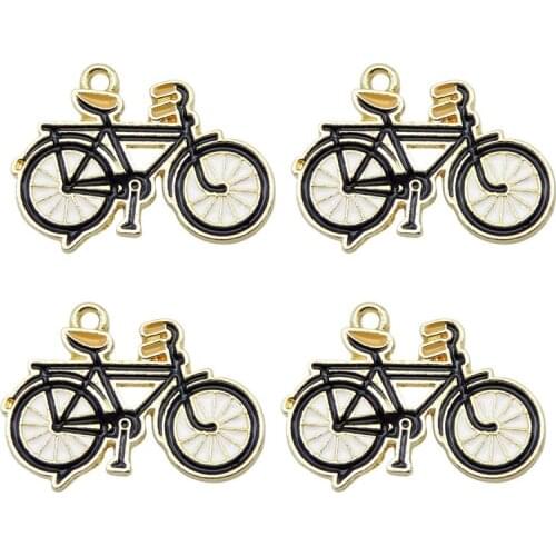 Julie Wang 4PCS Enamel Black Bike Charms Alloy Bicycle Pendant Bracelet Earrings Jewelry Making Accessory