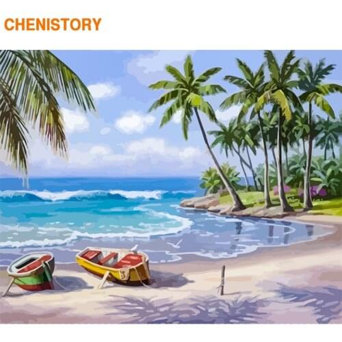 CHENISTORY Boat Seascape Diy Painting By Numbers Kits Coloring Painting By Number Hand Painted Wall Art Picture 40*50cm Artwork