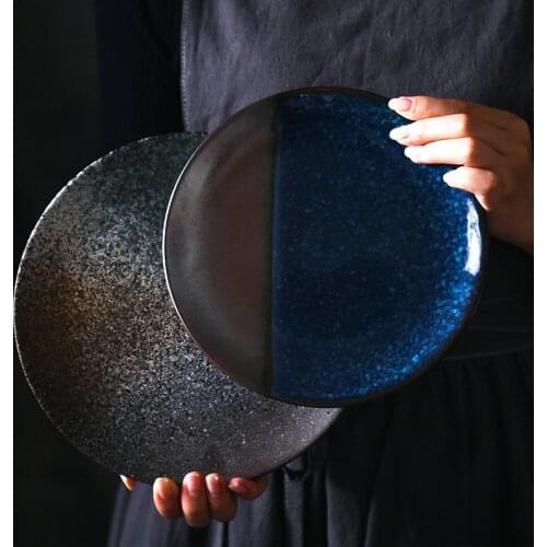 Retro Stoneware Plate Creative Kiln Change Glaze Fruit Salad Plates Japanese Dinning Room Sashimi Sushi Dish Kitchen Tableware