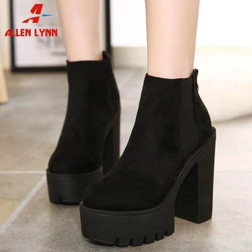 Female Mature Classic Solid Black Women Ankle Boots Platform Thick High Heeled Zip Female Boots Fashion Short Boots Casual Shoes