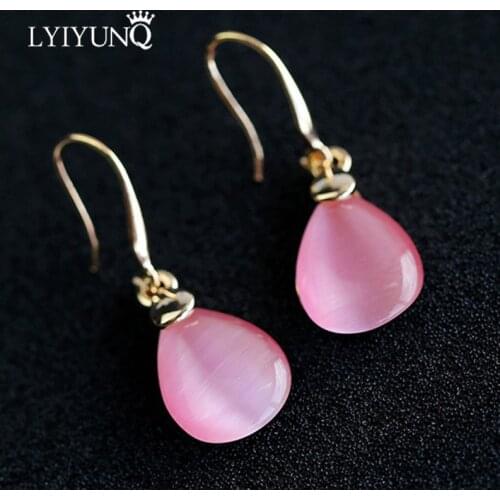 LYIYUNQ Vintage Shiny Water Drop Long Earrings For Women Trendy Opal Earring Brincos Fashion Girls Lady Crystal Jewelry