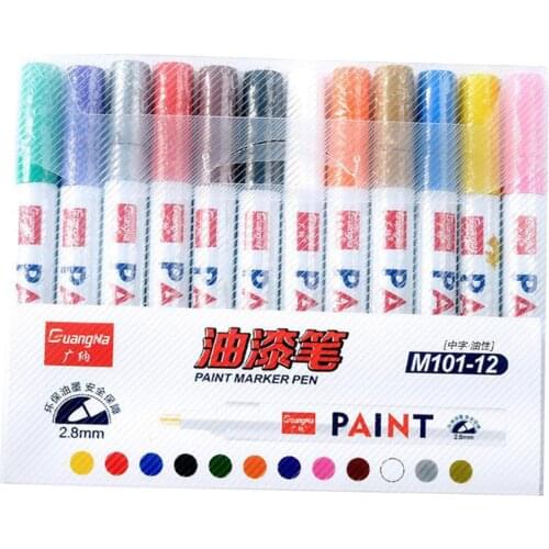 12 Acrylic Paint Pens Waterproof Metallic Glitter Markers for Ceramic Glass Painting 2.8mm Tips