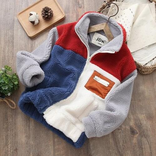 Fashion Baby Girl Boy Winter Jacket Thick Lamb Wool Infant Toddler Child Warm Colorblock Coat Big Boys Outwear Cotton 4-12Y