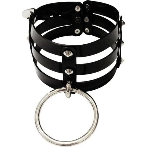 Fashion Harajuku Hot Punk Three Row Choker Goth Big O-Round Rivet handmade Necklaces leather Collar party club torques