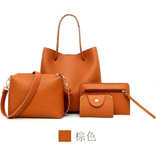 4pcs Fashion PU Leather Ladies Purse Womens Handbag Set Shoulder Messenger Bag Solid Color Wallet Pouch Bags For women