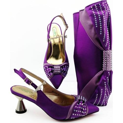 2020 Mature Purple Color New Coming Comfortable Shoes And Bag To Match Set High Heels Party Shoes And Bag Set For Wedding