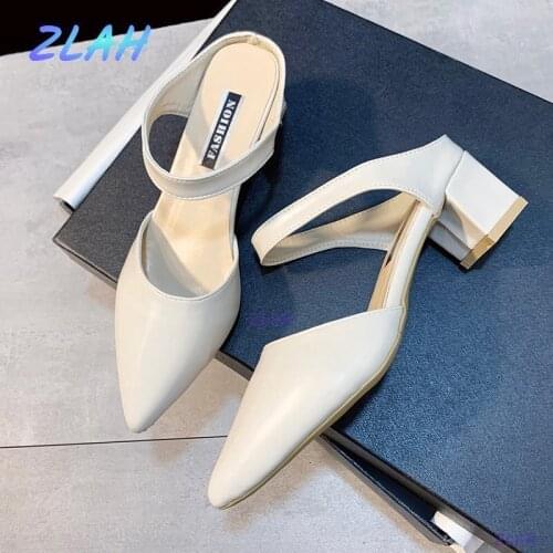 New Summer Leather Womens Sandals Zlah Casual Mid-heel Sandals Slippers Baotou Design Womens Slippers Womens Shoes