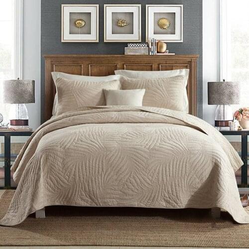 Solid Color Quilts Cotton Bedspread on the Bed 3PCS Embroidered Bedcover Pillowcase King Size Coverlet Set Summer Blanket