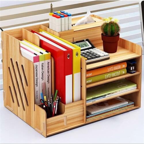Office Dormitory Desk Storage Shelf Office Supplies Folder Bookend Information Bookshelf Pumping Paper Wood Organizer Box Holder