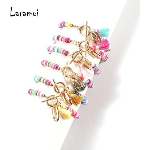 Shell Necklace Bracelet for Women Bohemian Colorful Clay Pendant Necklaces Clavicle Chain Holiday Beach Jewelry Gift