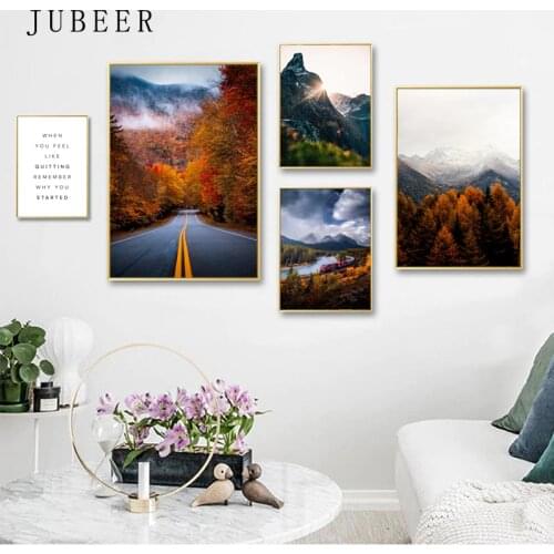 Nordic style poster Mountain forest canvas prints river picture for living room road wall art painting no framed postres decor