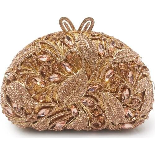 Luxury Lady Champagne Color Crystal Clutch Bag Elegant Women’s Mini Dinner Banquet Purses Fashion Female Chain Diamond Clutches