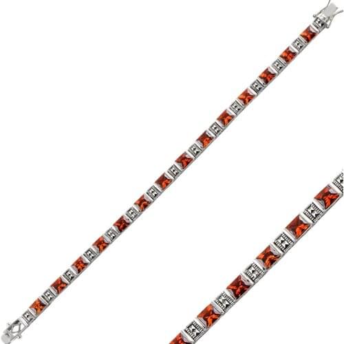 Silverlina Silver Marcasite & Garnet Zircon Bracelet