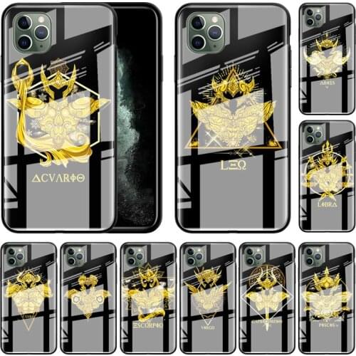 Glass Case For Apple iPhone 11 12 Pro Max XR 7 8 Plus SE 2020 X XS 6 6S Luxury Tempered Phone Cover Funda Anime Saint Seiya Logo