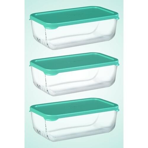 Pasabahce Snowbox 3'lü Glass Storage Container 1200CC Green Color